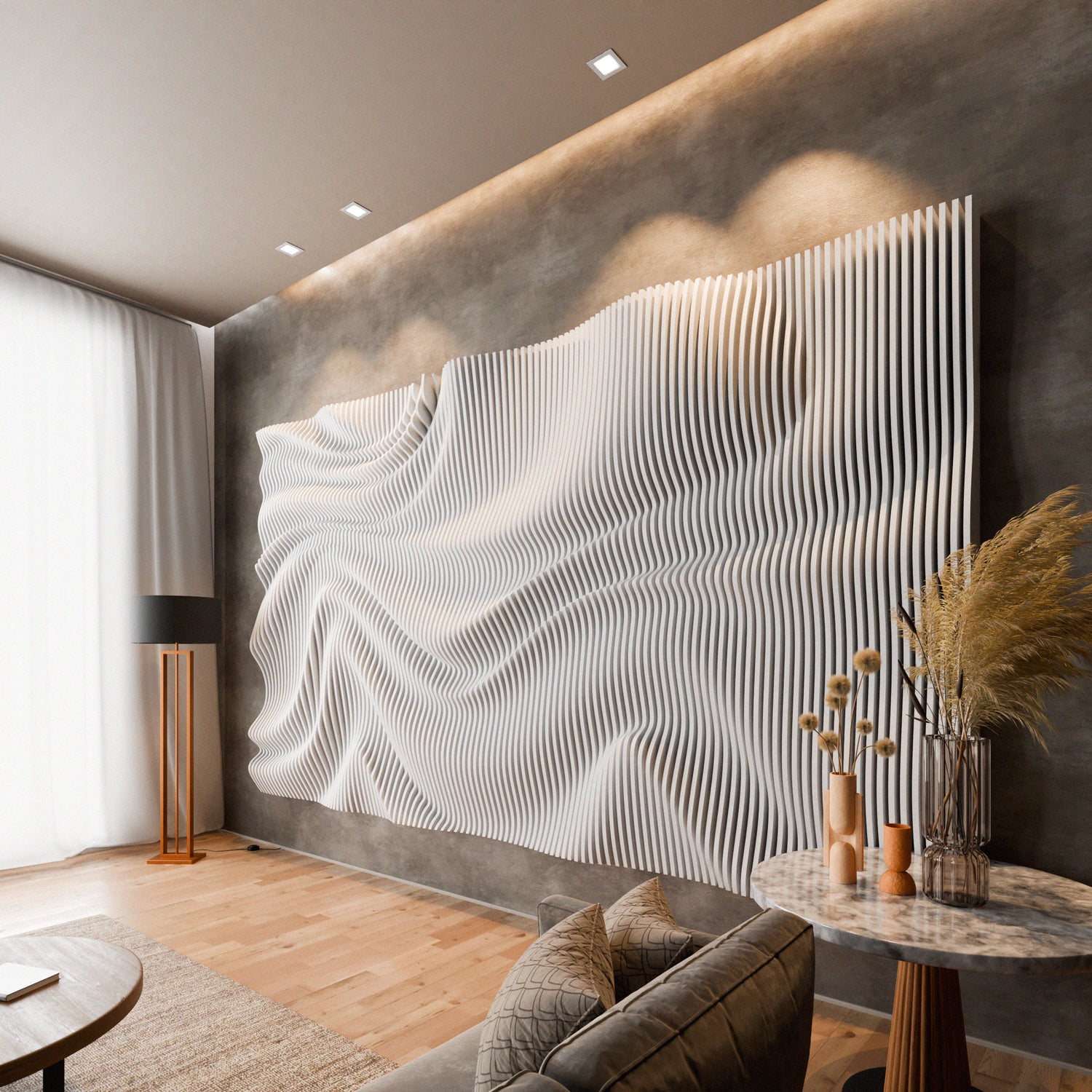 Transform Your Space with Stunning 3D Wavy Wooden Backdrops