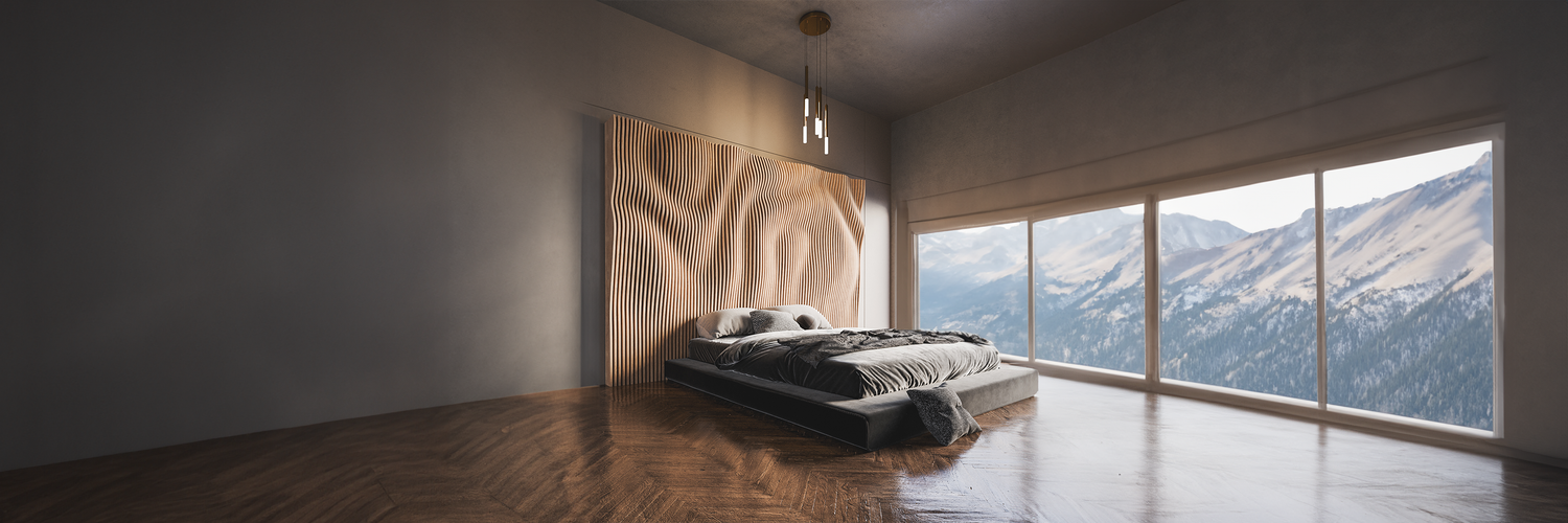 wavy wood headboard wall art